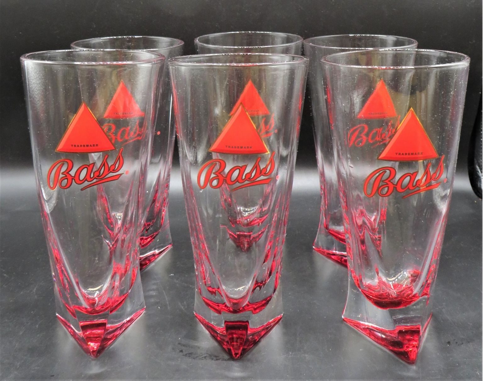 Hitiques — Set Of Seven Bass Ale Red Triangle Bottom Pint Beer Glasses 4044