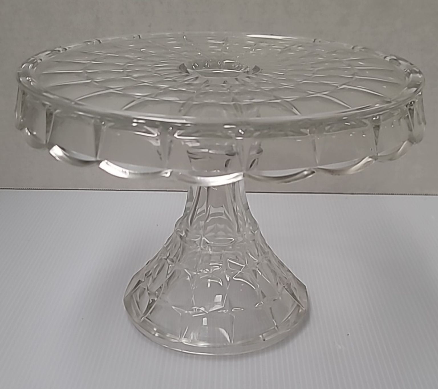 Hitiques — American Fostoria Round Pedestal Cake Stand With Run Well 1849